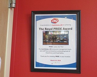 Neighbors | Jessica Harker.This PRIDE award, from 2018, is on display at the Austintown Dairy Queen. The store recently received the award again in 2019, making it the ninth year in a row to recieve the honor.