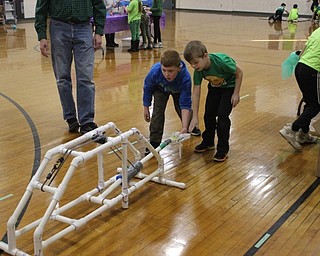 Neighbors | Abby Slanker.Two third-grade students used a catapult to launch a ball toward a tower built by their fellow students during C.H. Campbell Elementary School’s annual STEM Week on Feb. 28.