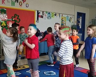 Neighbors | Submitted.Preschoolers dressed up and dyed their hair March 1 in celebration of Dr. Seuss's 115th birthday at Poland Union Elementary School.