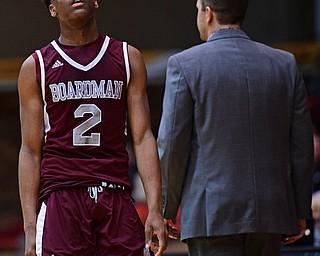 CANTON, OHIO - MARCH 7, 2019: Boardman's Che Trevena reacts after  he was removed from the game during the second half of their OHSAA Tournament game, Thursday night at the Canton Civic Center. DAVID DERMER | THE VINDICATOR