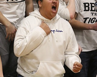 Lowellville student Pedro Santiago celebrates as Lowellville takes a slim lead over Springfield during the third quarter of Friday nights district championship game at Struthers High School.  Dustin Livesay  |  The Vindicator  3/8/19  Struthers