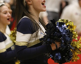 Lowellville cheerleader Chloe Simmerman celebrates a Rocket 3-pointer during the third period of Friday nights district championship game at Struthers High School.  Dustin Livesay  |  The Vindicator  3/8/19  Struthers