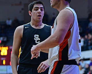 CANTON, OHIO - MARCH 12, 2019: Springfield's Shane Eynon flexes after being fouled by South Central's Alex Holland and making the shot during the second half of their game, Tuesday night at the Canton Fieldhouse. DAVID DERMER | THE VINDICATOR