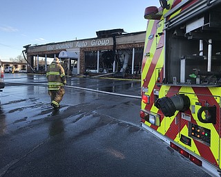 A state fire marshal is at Donnell Ford looking for clues as to what caused a fire that destroyed the showroom this morning. 