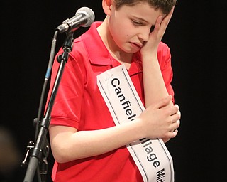  ROBERT K.YOSAY  | THE VINDICATOR..The 2019 Vindicator Spelling bee #86 held at the Chestnut Room of Kilcawley Center at YSU.....Not quite right as Cameron Bourque learns he had misspelled a word..