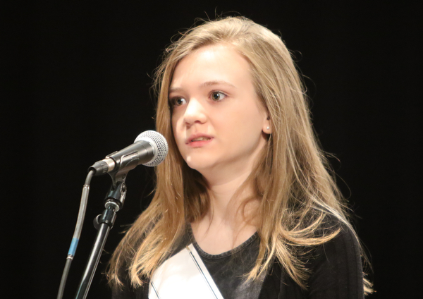  ROBERT K.YOSAY  | THE VINDICATOR..The 2019 Vindicator Spelling bee #86 held at the Chestnut Room of Kilcawley Center at YSU.....Poland Middle School Maddie Garwood.. listens as she finds out she spelled it correctly..