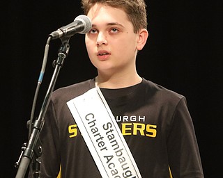 ROBERT K.YOSAY  | THE VINDICATOR..The 2019 Vindicator Spelling bee #86 held at the Chestnut Room of Kilcawley Center at YSU....Looking for help as Stambaugh Charter Academy Charles Kaufman spells his word...