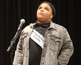  ROBERT K.YOSAY  | THE VINDICATOR..The 2019 Vindicator Spelling bee #86 held at the Chestnut Room of Kilcawley Center at YSU....Looking for help is Marcus Carbon ...
