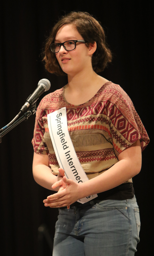  ROBERT K.YOSAY  | THE VINDICATOR..The 2019 Vindicator Spelling bee #86 held at the Chestnut Room of Kilcawley Center at YSU....Third place winner Brianne Carnahan...reacts as she won  third place...