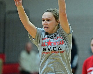 CANFIELD, OHIO - MARCH 19, 2019: Jackie Adler of Hubbard shoots a 3-point shot during the girls 3-point contest of the 49th annual Al Beach Classic, Tuesday night at Canfield High School. DAVID DERMER | THE VINDICATOR