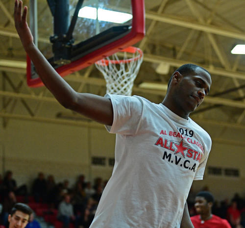 CANFIELD, OHIO - MARCH 19, 2019: Valley Christian's Milan Square celebrates after a layup during the second half of the 49th annual Al Beach Classic, Tuesday night at Canfield High School. DAVID DERMER | THE VINDICATOR
