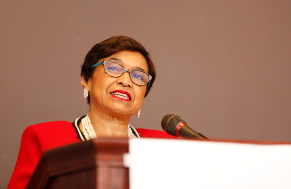 Beverly E. Smith, the National President and CEO of Delta Sigma Theta Sorority, Inc., speaks during the Delta Sigma Theta Sorority, Inc. Youngstown Alumnae Chapter Founders Day Celebration on Saturday afternoon in YSU's DeBartolo Stadium Club. EMILY MATTHEWS | THE VINDICATOR