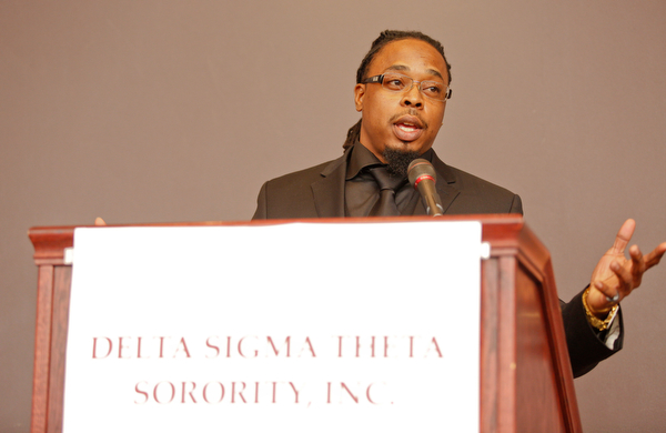 Youngstown City Councilman Julius Oliver speaks during the Delta Sigma Theta Sorority, Inc. Youngstown Alumnae Chapter Founders Day Celebration on Saturday afternoon in YSU's DeBartolo Stadium Club. EMILY MATTHEWS | THE VINDICATOR