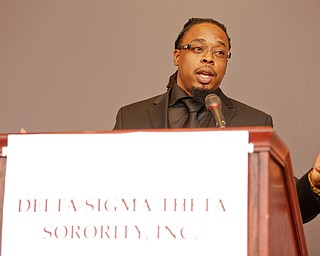 Youngstown City Councilman Julius Oliver speaks during the Delta Sigma Theta Sorority, Inc. Youngstown Alumnae Chapter Founders Day Celebration on Saturday afternoon in YSU's DeBartolo Stadium Club. EMILY MATTHEWS | THE VINDICATOR