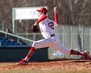 YSU's Brandon Matthews pitches during the first game of their double header against Oakland on Saturday at Eastwood Field. EMILY MATTHEWS | THE VINDICATOR