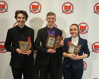 Neighbors | Submitted.Canfield High School Speech and Debate team members, from left, Alex Sanders, Gregory Halley, Moe Prather were named finalists at the Ohio Speech and Debate Association’s State Tournament.