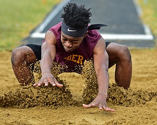 MINERAL RIDGE, OHIO - MARCH 30, 2019: Liberty's Braylen Stredrick competes during the boys long jump, Saturday morning during the Joe Lane Invitational at Mineral Ridge High School. DAVID DERMER | THE VINDICATOR