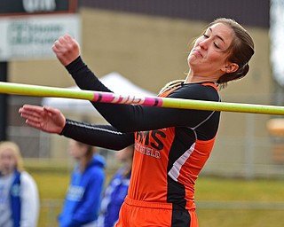 MINERAL RIDGE, OHIO - MARCH 30, 2019: Mineral Ridge's Kaylee Suarez competes during the girls high jump, Saturday morning during the Joe Lane Invitational at Mineral Ridge High School. DAVID DERMER | THE VINDICATOR