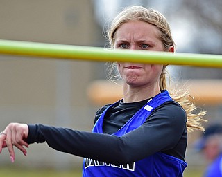 MINERAL RIDGE, OHIO - MARCH 30, 2019: Lakeview's Abby Langmeyer competes during the girls high jump, Saturday morning during the Joe Lane Invitational at Mineral Ridge High School. DAVID DERMER | THE VINDICATOR