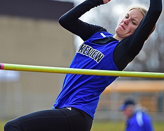 MINERAL RIDGE, OHIO - MARCH 30, 2019: Lakeview's Abby Langmeyer competes during the girls high jump, Saturday morning during the Joe Lane Invitational at Mineral Ridge High School. DAVID DERMER | THE VINDICATOR