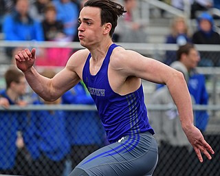 MINERAL RIDGE, OHIO - MARCH 30, 2019: Lakeview's Liam Boivin runs during a preliminary heat of the boys 110 yard hurdles, Saturday morning during the Joe Lane Invitational at Mineral Ridge High School. DAVID DERMER | THE VINDICATOR