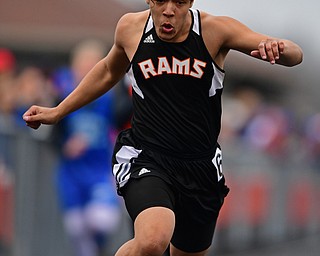 MINERAL RIDGE, OHIO - MARCH 30, 2019: Mineral Ridge's Isaiah Kelly runs during a preliminary heat of the girls 100 yard dash, Saturday morning during the Joe Lane Invitational at Mineral Ridge High School. DAVID DERMER | THE VINDICATOR