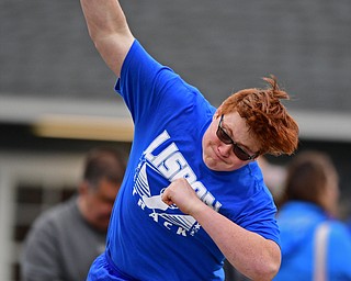 MINERAL RIDGE, OHIO - MARCH 30, 2019: Lisbon's Nick Rife throws during the boys shot put, Saturday morning during the Joe Lane Invitational at Mineral Ridge High School. DAVID DERMER | THE VINDICATOR