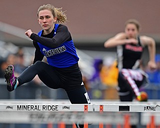 MINERAL RIDGE, OHIO - MARCH 30, 2019: Lakeview's Ashley Bowker runs during a preliminary heat of the girls 100 yard hurdles, Saturday morning during the Joe Lane Invitational at Mineral Ridge High School. DAVID DERMER | THE VINDICATOR