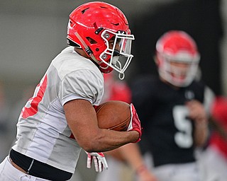 YOUNGSTOWN, OHIO - MARCH 30, 2019: Youngstown State's Christian Turner runs the ball during Saturday afternoon's spring scrimmage at the Watson and Tressel Training Facility. DAVID DERMER | THE VINDICATOR