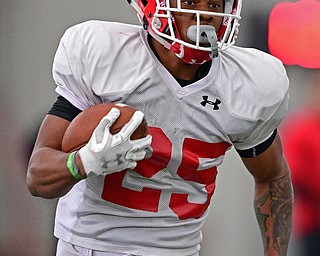 YOUNGSTOWN, OHIO - MARCH 30, 2019: Youngstown State's Melvin Jackson runs the ball during Saturday afternoon's spring scrimmage at the Watson and Tressel Training Facility. DAVID DERMER | THE VINDICATOR