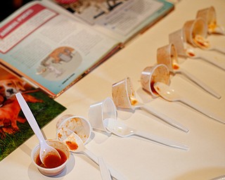 Sample cups of chili line a table at the eighth annual Chili Cookoff at Boardman United Methodist Church on Sunday. EMILY MATTHEWS | THE VINDICATOR