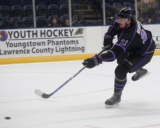 Phantoms' Brett Murray shoots and scores during the second period of their game against Team USA on Sunday. EMILY MATTHEWS | THE VINDICATOR