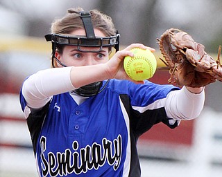 William D. Lewis the Vindicator  Poland pitcher Ashley Wire(9) delivers during  4-2-19 game at South Range.