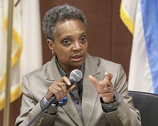 Chicago mayoral candidate Lori Lightfoot participates in a candidate forum sponsored by One Chicago For All Alliance at Daley College in Chicago. 