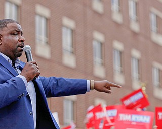 Youngstown mayor Tito Brown speaks at Tim Ryan's presidential kickoff rally on Federal Street Saturday afternoon. EMILY MATTHEWS | THE VINDICATOR