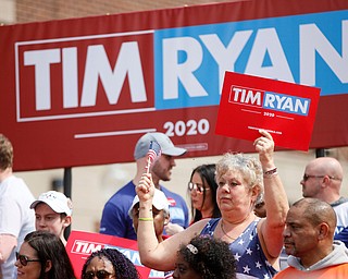 People gather for Tim Ryan's presidential kickoff rally on Federal Street Saturday afternoon. EMILY MATTHEWS | THE VINDICATOR