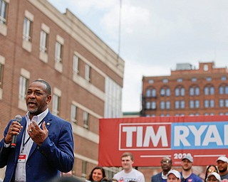 Warren Mayor Doug Franklin speaks at Tim Ryan's presidential kickoff rally on Federal Street Saturday afternoon. EMILY MATTHEWS | THE VINDICATOR