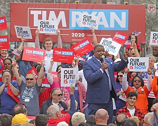  ROBERT K.YOSAY  | THE VINDICATOR..Congressman Tim Ryan  opened his run for president in Downtown Youngstown as supporters gathered and cheeered..Mayor Tito Brown  introduced the Congressman