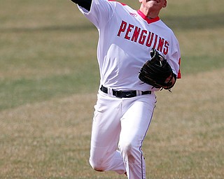  NILES, OHIO - April 6, 2019:  During the 4th inning, Youngstown State Penguins' Phillip Glasser (2) fields the grounder and throws out runner at Eastwood Field. Photo by MICHAEL G. TAYLOR | THE VINDICATOR