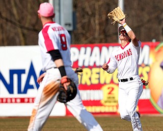  NILES, OHIO - April 6, 2019:  During the 5th inning, Youngstown State Penguins' Web Charles (15) makes the catch for the 2nd out at Eastwood Field. Photo by MICHAEL G. TAYLOR | THE VINDICATOR