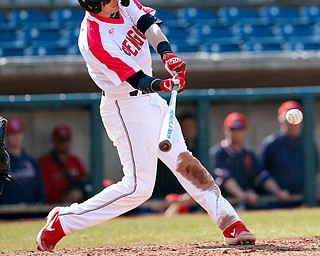  NILES, OHIO - April 6, 2019:  During the 5th inning, Youngstown State Penguins' Cameron Murray (26) hits a leadoff single at Eastwood Field. Photo by MICHAEL G. TAYLOR | THE VINDICATOR