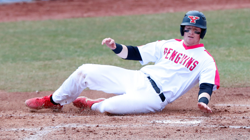 During the 2nd inning, Youngstown State Penguins' Trevor Wiersma (19) scores YSU's first run at Eastwood Field.  