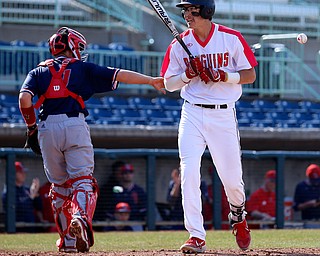  NILES, OHIO - April 6, 2019:  During the 5th inning, Youngstown State Penguins' Web Charles (15) strikesout with the bases load at Eastwood Field. Photo by MICHAEL G. TAYLOR | THE VINDICATOR