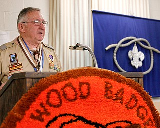 Bill Moss, District Advancement Chairman, prepares to announce the Wood Badge recipients at the Whispering Pines Recognition Dinner in St. James Episcopal Church in Boardman on Sunday. EMILY MATTHEWS | THE VINDICATOR