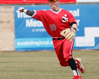 YSU's Drew Dickerson throws the ball to first during their game against UIC on Sunday afternoon. YSU lost 8-3.