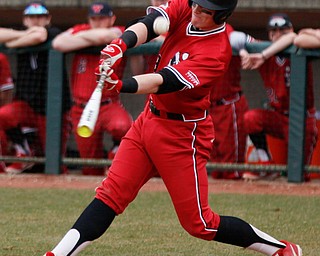 YSU's Trevor Wiersma swings at a ball during their game against UIC on Sunday afternoon. YSU lost 8-3.