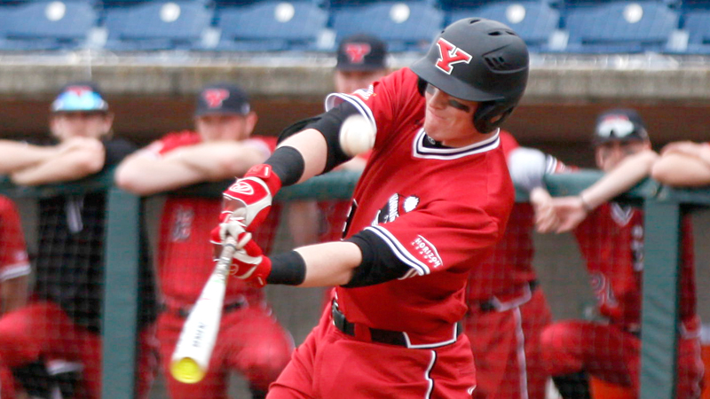 YSU’s Trevor Wiersma swings during Sunday’s game against UIC. The loss caused Penguins to miss out on a three-game sweep.