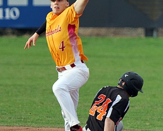 William D. Lewis The Vindicator Springfield's ClaytonNezbeth (24) is safe at 2nd as Mooney's John Mikos tries to make the catch during 4-8-19 action at Cene.