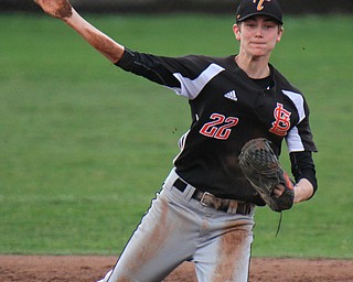 William D. LewisThe Vindicator  Springfield's Drew Clark fields a ground ball during 4-8-19 win over Mooney at Cene.