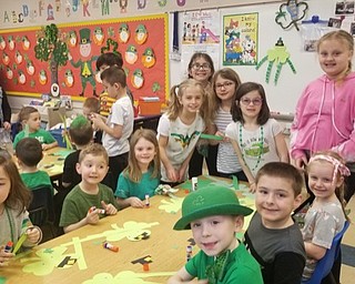 Neighbors | Submitted.Poland Union students create a shamrock crafts to donate to Meridian Arms nursing home for St. Patrick's Day.